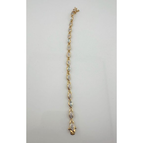 Blue Topaz Bracelet with Pretty Diamond Accents 14kt Gold Overlay Sterling - Picture 4 of 7